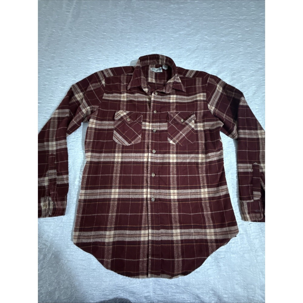 Rare Vintage Roebucks Large 16" Tall Soft Men's Flannel Plaid Western Button Up